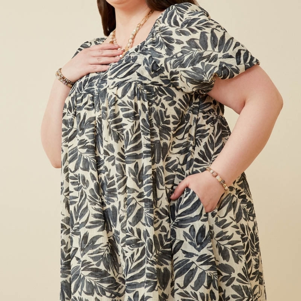 Hayden Cream and Black Leaf-Print Maxi Dress